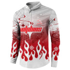 Personalized Dolphins Button Sweatshirt Y2K Grunge Aesthetic With Cyber Flames and Starburst Graphics