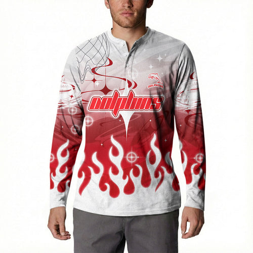 Personalized Dolphins Button Sweatshirt Y2K Grunge Aesthetic With Cyber Flames and Starburst Graphics