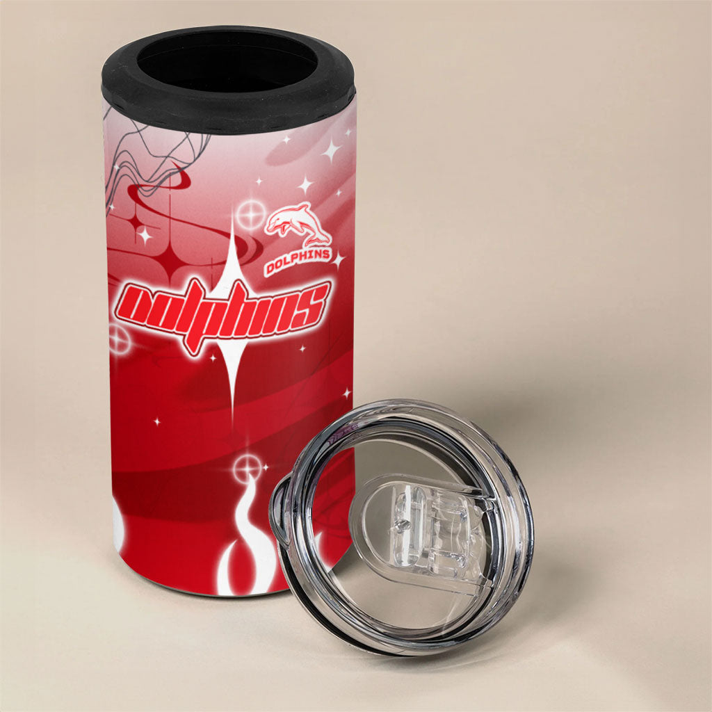 Personalized Dolphins 4 in 1 Can Cooler Tumbler Y2K Grunge Aesthetic With Cyber Flames and Starburst Graphics