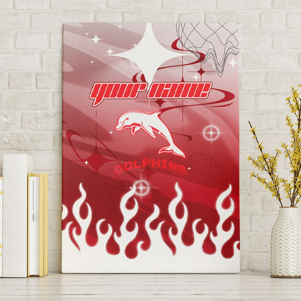 Personalized Dolphins Canvas Wall Art Y2K Grunge Aesthetic With Cyber Flames and Starburst Graphics