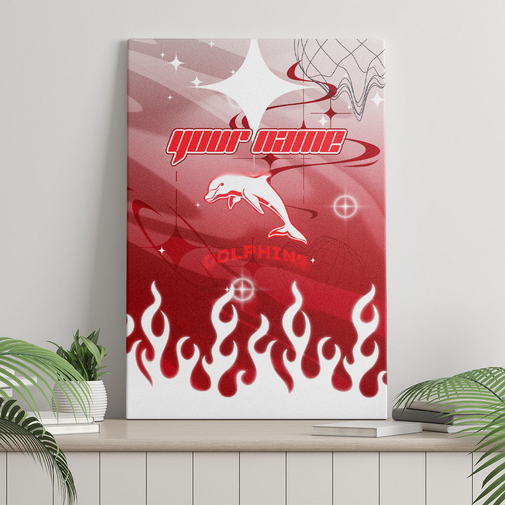 Personalized Dolphins Canvas Wall Art Y2K Grunge Aesthetic With Cyber Flames and Starburst Graphics