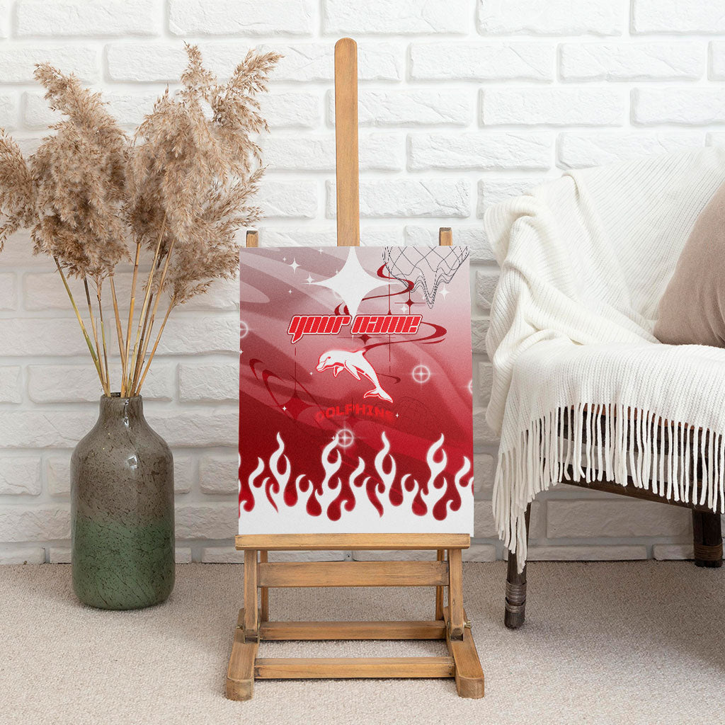 Personalized Dolphins Canvas Wall Art Y2K Grunge Aesthetic With Cyber Flames and Starburst Graphics