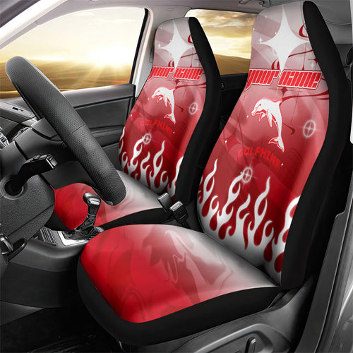 Personalized Dolphins Car Seat Cover Y2K Grunge Aesthetic With Cyber Flames and Starburst Graphics