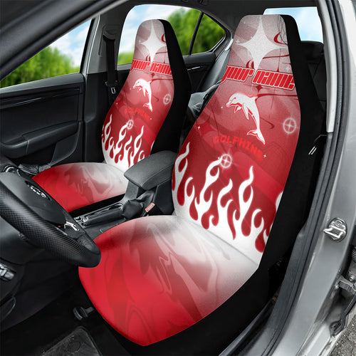Personalized Dolphins Car Seat Cover Y2K Grunge Aesthetic With Cyber Flames and Starburst Graphics