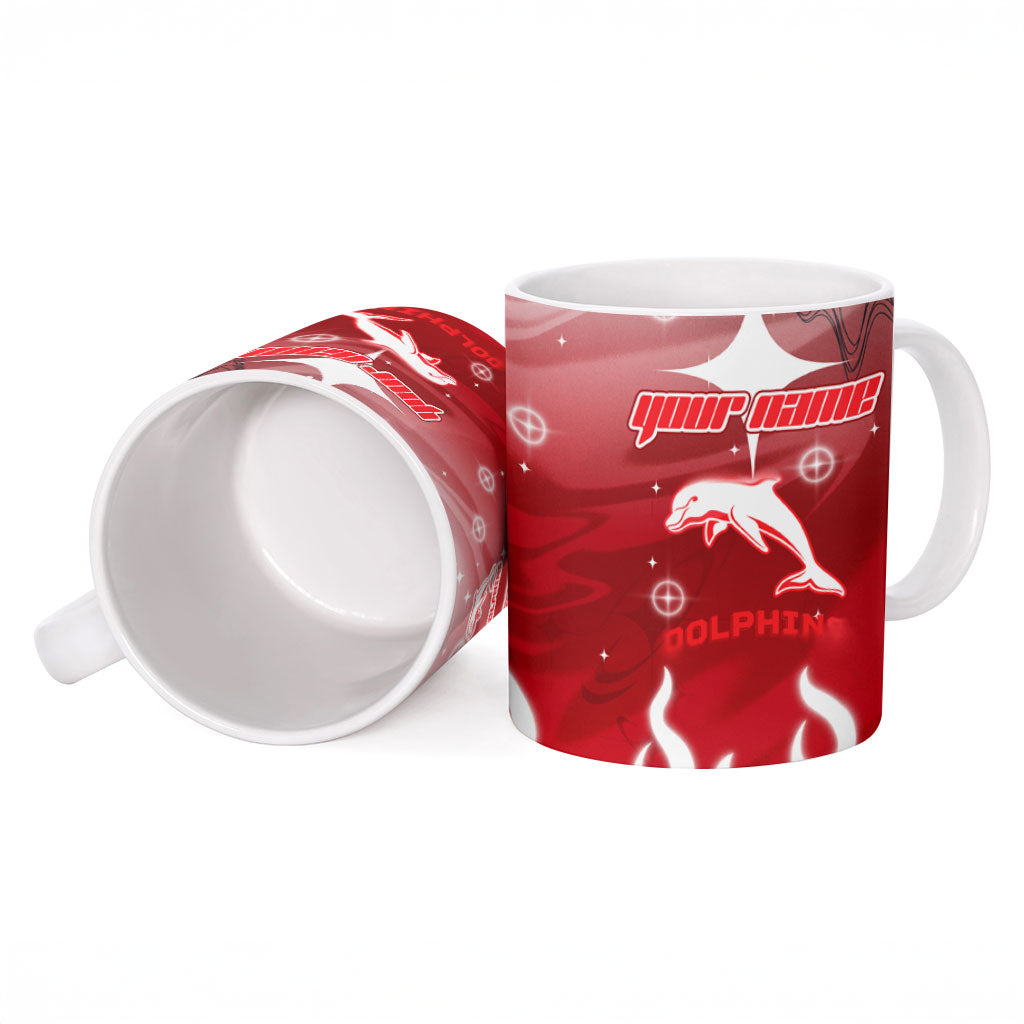 Personalized Dolphins Ceramic Mug Y2K Grunge Aesthetic With Cyber Flames and Starburst Graphics