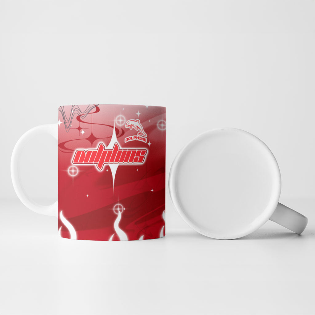 Personalized Dolphins Ceramic Mug Y2K Grunge Aesthetic With Cyber Flames and Starburst Graphics