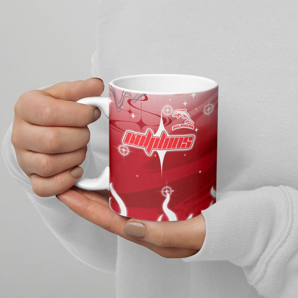 Personalized Dolphins Ceramic Mug Y2K Grunge Aesthetic With Cyber Flames and Starburst Graphics