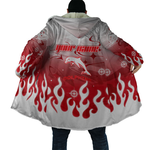 Personalized Dolphins Cloak Y2K Grunge Aesthetic With Cyber Flames and Starburst Graphics