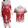Personalized Dolphins Couples Matching Long Sleeve Bodycon Dress and Hawaiian Shirt Y2K Grunge Aesthetic With Cyber Flames and Starburst Graphics