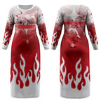 Personalized Dolphins Couples Matching Long Sleeve Bodycon Dress and Hawaiian Shirt Y2K Grunge Aesthetic With Cyber Flames and Starburst Graphics