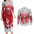 Personalized Dolphins Couples Matching Long Sleeve Bodycon Dress and Long Sleeve Button Shirt Y2K Grunge Aesthetic With Cyber Flames and Starburst Graphics