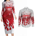 Personalized Dolphins Couples Matching Long Sleeve Bodycon Dress and Long Sleeve Button Shirt Y2K Grunge Aesthetic With Cyber Flames and Starburst Graphics