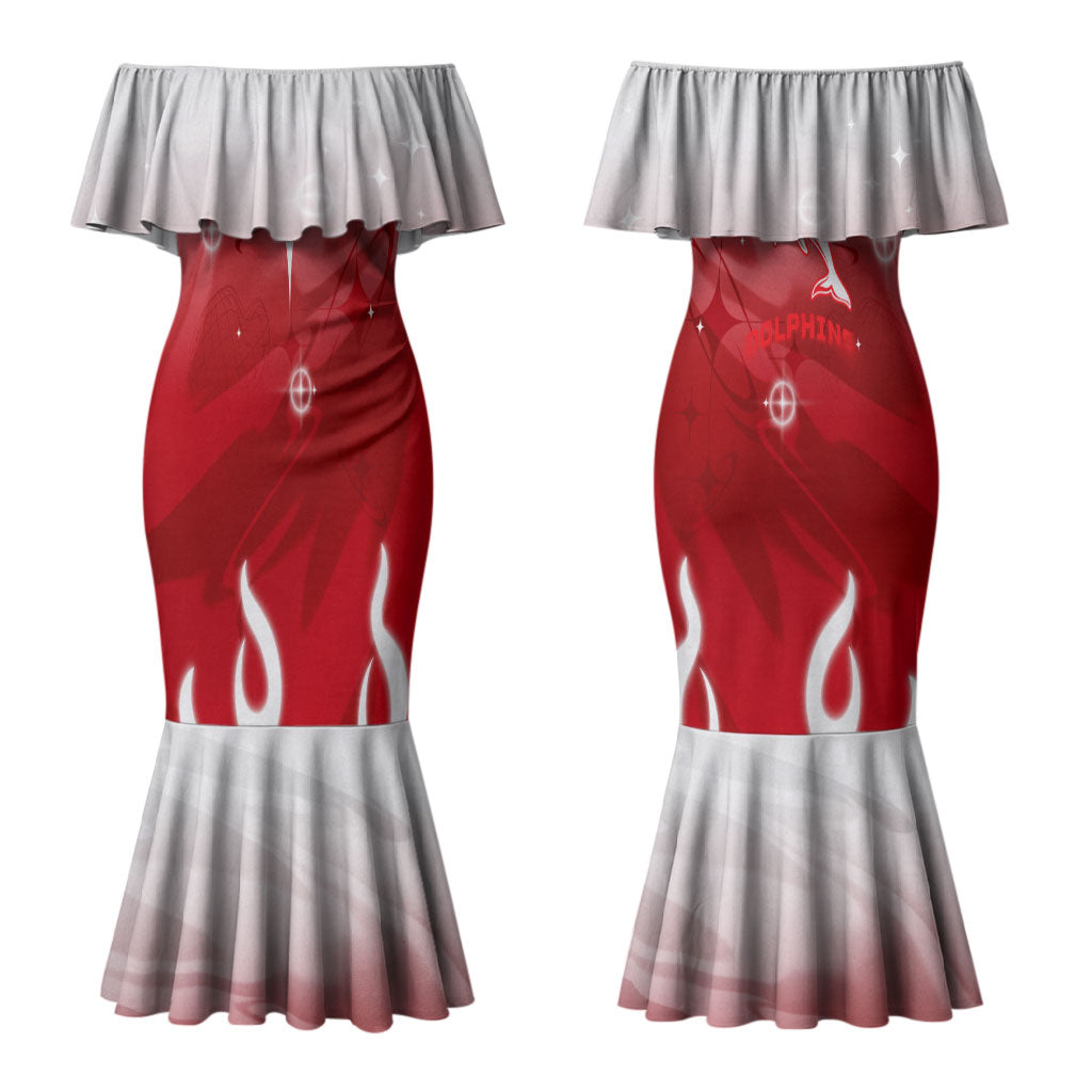 Personalized Dolphins Couples Matching Mermaid Dress and Hawaiian Shirt Y2K Grunge Aesthetic With Cyber Flames and Starburst Graphics