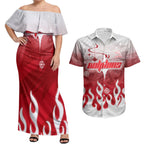Personalized Dolphins Couples Matching Off Shoulder Maxi Dress and Hawaiian Shirt Y2K Grunge Aesthetic With Cyber Flames and Starburst Graphics