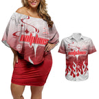 Personalized Dolphins Couples Matching Off Shoulder Short Dress and Hawaiian Shirt Y2K Grunge Aesthetic With Cyber Flames and Starburst Graphics
