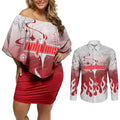 Personalized Dolphins Couples Matching Off Shoulder Short Dress and Long Sleeve Button Shirt Y2K Grunge Aesthetic With Cyber Flames and Starburst Graphics