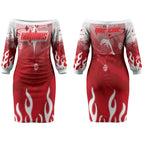 Personalized Dolphins Couples Matching Off The Shoulder Long Sleeve Dress and Long Sleeve Button Shirt Y2K Grunge Aesthetic With Cyber Flames and Starburst Graphics