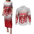 Personalized Dolphins Couples Matching Puletasi and Long Sleeve Button Shirt Y2K Grunge Aesthetic With Cyber Flames and Starburst Graphics