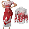 Personalized Dolphins Couples Matching Short Sleeve Bodycon Dress and Long Sleeve Button Shirt Y2K Grunge Aesthetic With Cyber Flames and Starburst Graphics