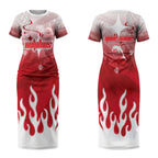 Personalized Dolphins Couples Matching Short Sleeve Bodycon Dress and Long Sleeve Button Shirt Y2K Grunge Aesthetic With Cyber Flames and Starburst Graphics