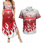 Personalized Dolphins Couples Matching Summer Maxi Dress and Hawaiian Shirt Y2K Grunge Aesthetic With Cyber Flames and Starburst Graphics