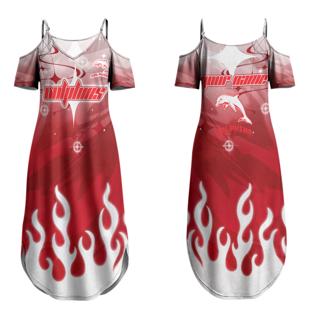 Personalized Dolphins Couples Matching Summer Maxi Dress and Hawaiian Shirt Y2K Grunge Aesthetic With Cyber Flames and Starburst Graphics