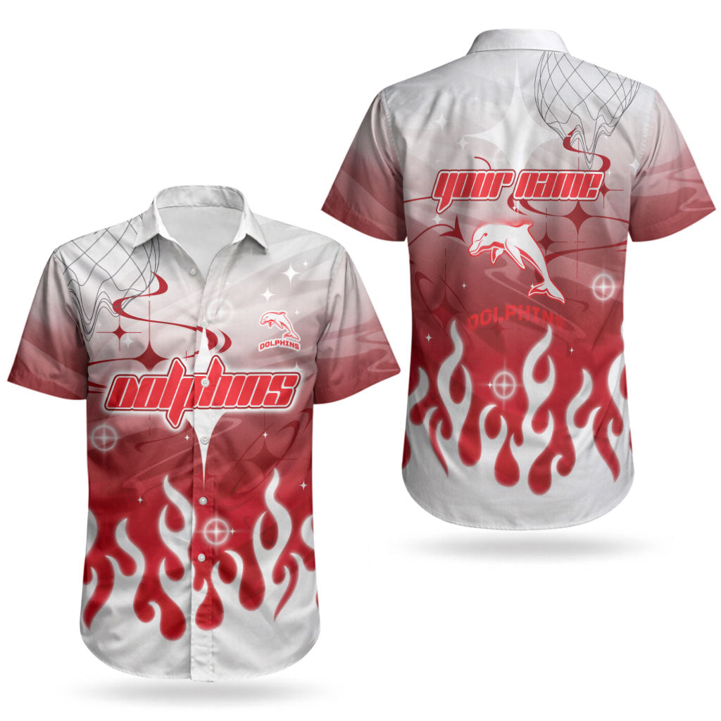 Personalized Dolphins Couples Matching Tank Maxi Dress and Hawaiian Shirt Y2K Grunge Aesthetic With Cyber Flames and Starburst Graphics