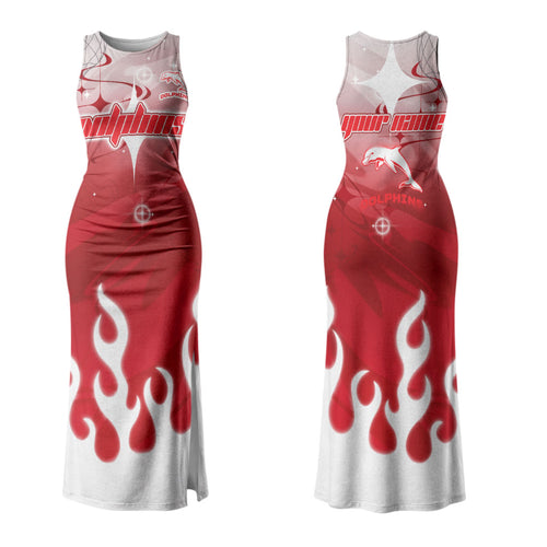 Personalized Dolphins Couples Matching Tank Maxi Dress and Hawaiian Shirt Y2K Grunge Aesthetic With Cyber Flames and Starburst Graphics