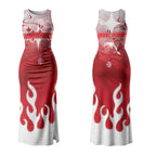 Personalized Dolphins Couples Matching Tank Maxi Dress and Long Sleeve Button Shirt Y2K Grunge Aesthetic With Cyber Flames and Starburst Graphics