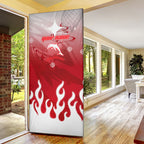 Personalized Dolphins Door Cover Y2K Grunge Aesthetic With Cyber Flames and Starburst Graphics