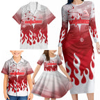 Personalized Dolphins Family Matching Long Sleeve Bodycon Dress and Hawaiian Shirt Y2K Grunge Aesthetic With Cyber Flames and Starburst Graphics