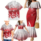 Personalized Dolphins Family Matching Mermaid Dress and Hawaiian Shirt Y2K Grunge Aesthetic With Cyber Flames and Starburst Graphics