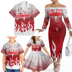 Personalized Dolphins Family Matching Off The Shoulder Long Sleeve Dress and Hawaiian Shirt Y2K Grunge Aesthetic With Cyber Flames and Starburst Graphics