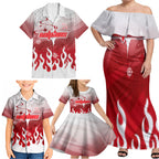 Personalized Dolphins Family Matching Off Shoulder Maxi Dress and Hawaiian Shirt Y2K Grunge Aesthetic With Cyber Flames and Starburst Graphics
