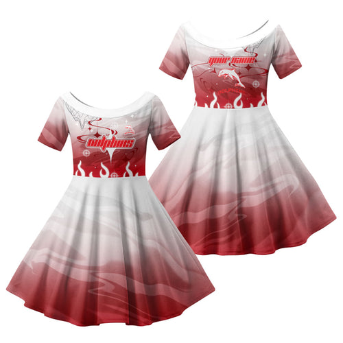 Personalized Dolphins Family Matching Off Shoulder Short Dress and Hawaiian Shirt Y2K Grunge Aesthetic With Cyber Flames and Starburst Graphics