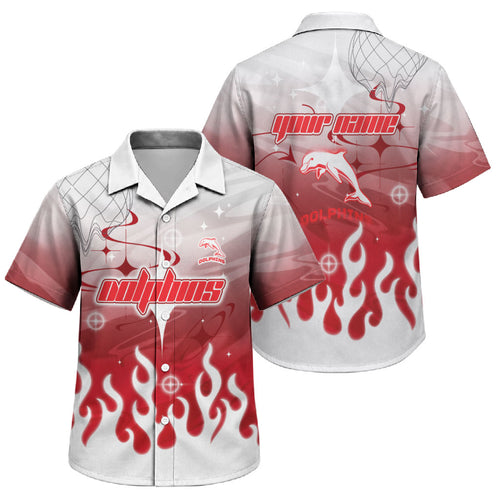 Personalized Dolphins Family Matching Off Shoulder Short Dress and Hawaiian Shirt Y2K Grunge Aesthetic With Cyber Flames and Starburst Graphics