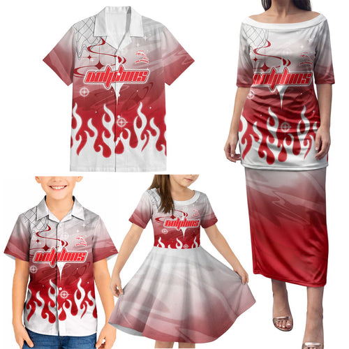 Personalized Dolphins Family Matching Puletasi and Hawaiian Shirt Y2K Grunge Aesthetic With Cyber Flames and Starburst Graphics