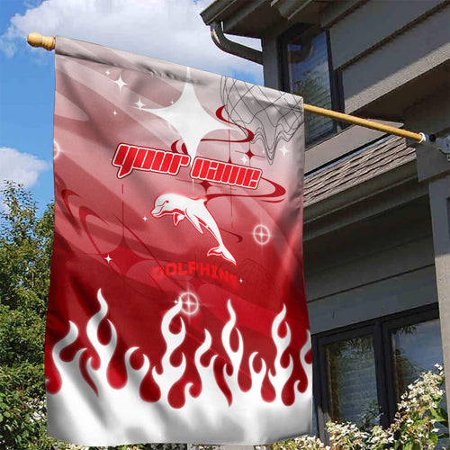 Personalized Dolphins Garden Flag Y2K Grunge Aesthetic With Cyber Flames and Starburst Graphics
