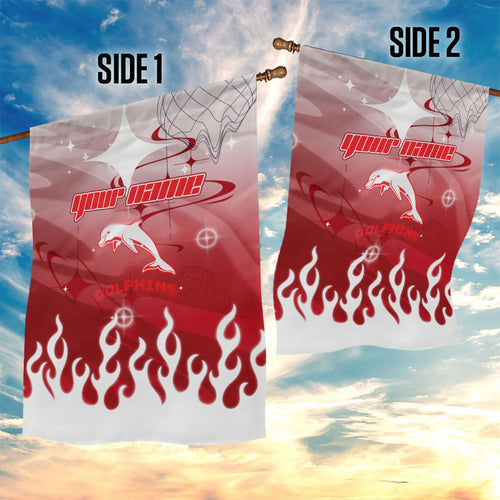Personalized Dolphins Garden Flag Y2K Grunge Aesthetic With Cyber Flames and Starburst Graphics