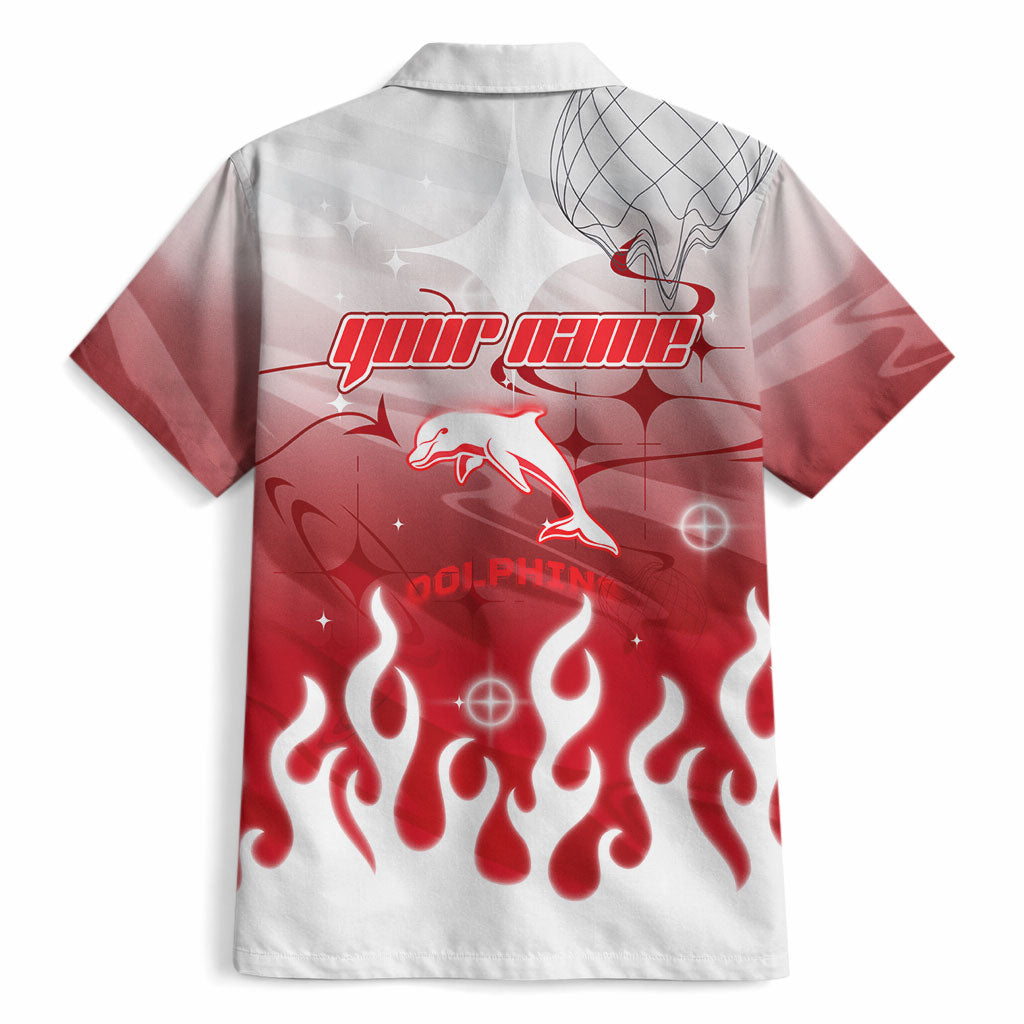 Personalized Dolphins Hawaiian Shirt Y2K Grunge Aesthetic With Cyber Flames and Starburst Graphics