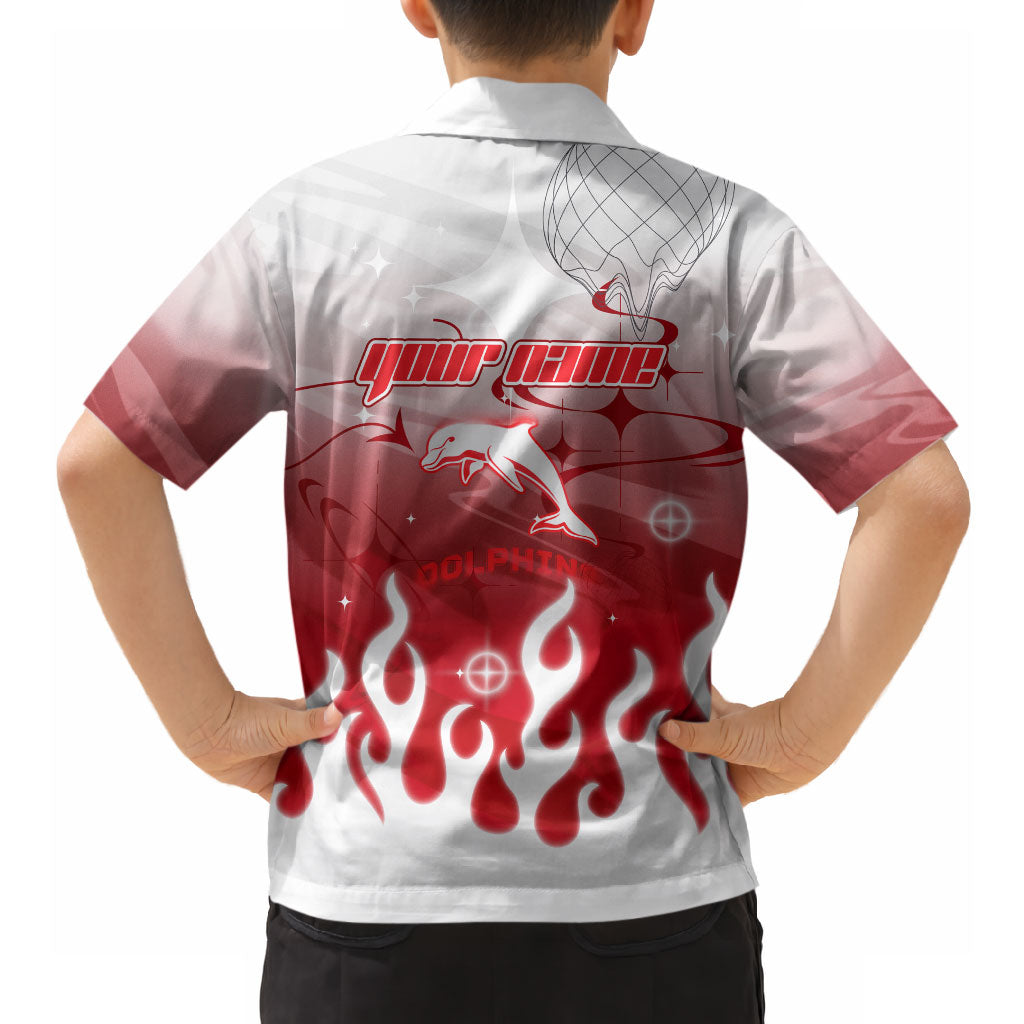 Personalized Dolphins Hawaiian Shirt Y2K Grunge Aesthetic With Cyber Flames and Starburst Graphics