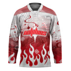 Personalized Dolphins Hockey Jersey Y2K Grunge Aesthetic With Cyber Flames and Starburst Graphics