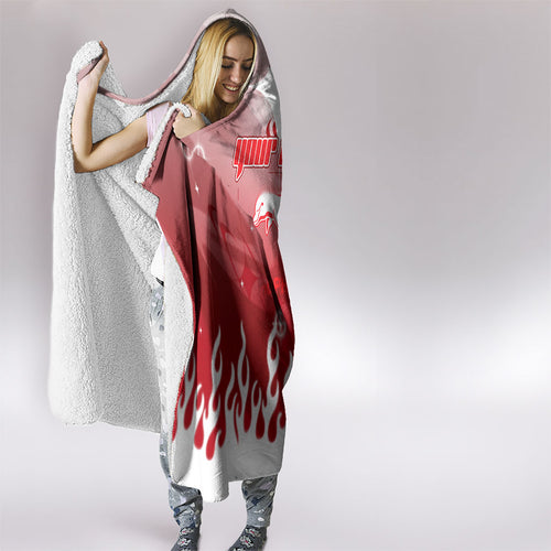 Personalized Dolphins Hooded Blanket Y2K Grunge Aesthetic With Cyber Flames and Starburst Graphics
