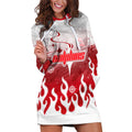 Personalized Dolphins Hoodie Dress Y2K Grunge Aesthetic With Cyber Flames and Starburst Graphics