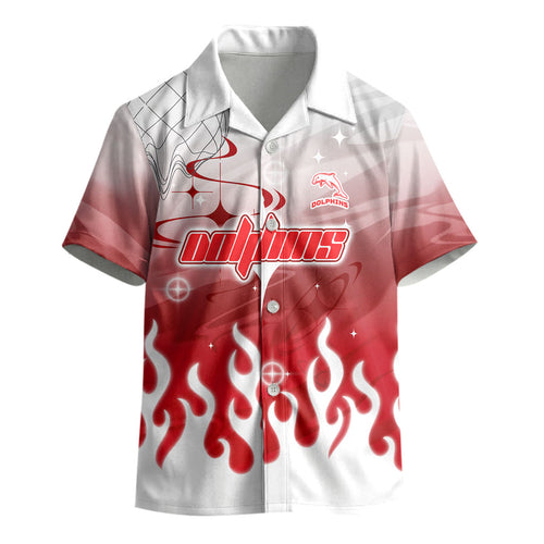 Personalized Dolphins Kid Hawaiian Shirt Y2K Grunge Aesthetic With Cyber Flames and Starburst Graphics