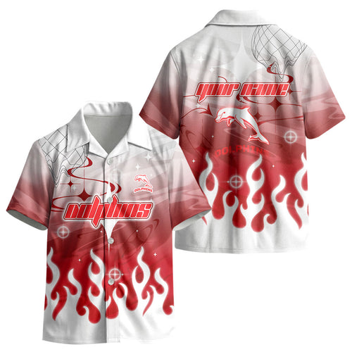 Personalized Dolphins Kid Hawaiian Shirt Y2K Grunge Aesthetic With Cyber Flames and Starburst Graphics
