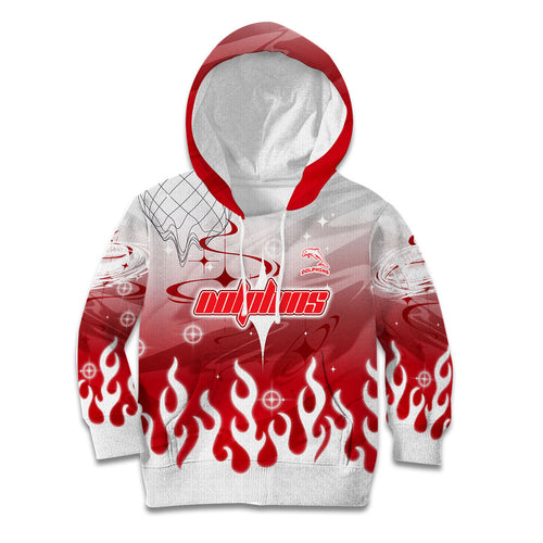 Personalized Dolphins Kid Hoodie Y2K Grunge Aesthetic With Cyber Flames and Starburst Graphics
