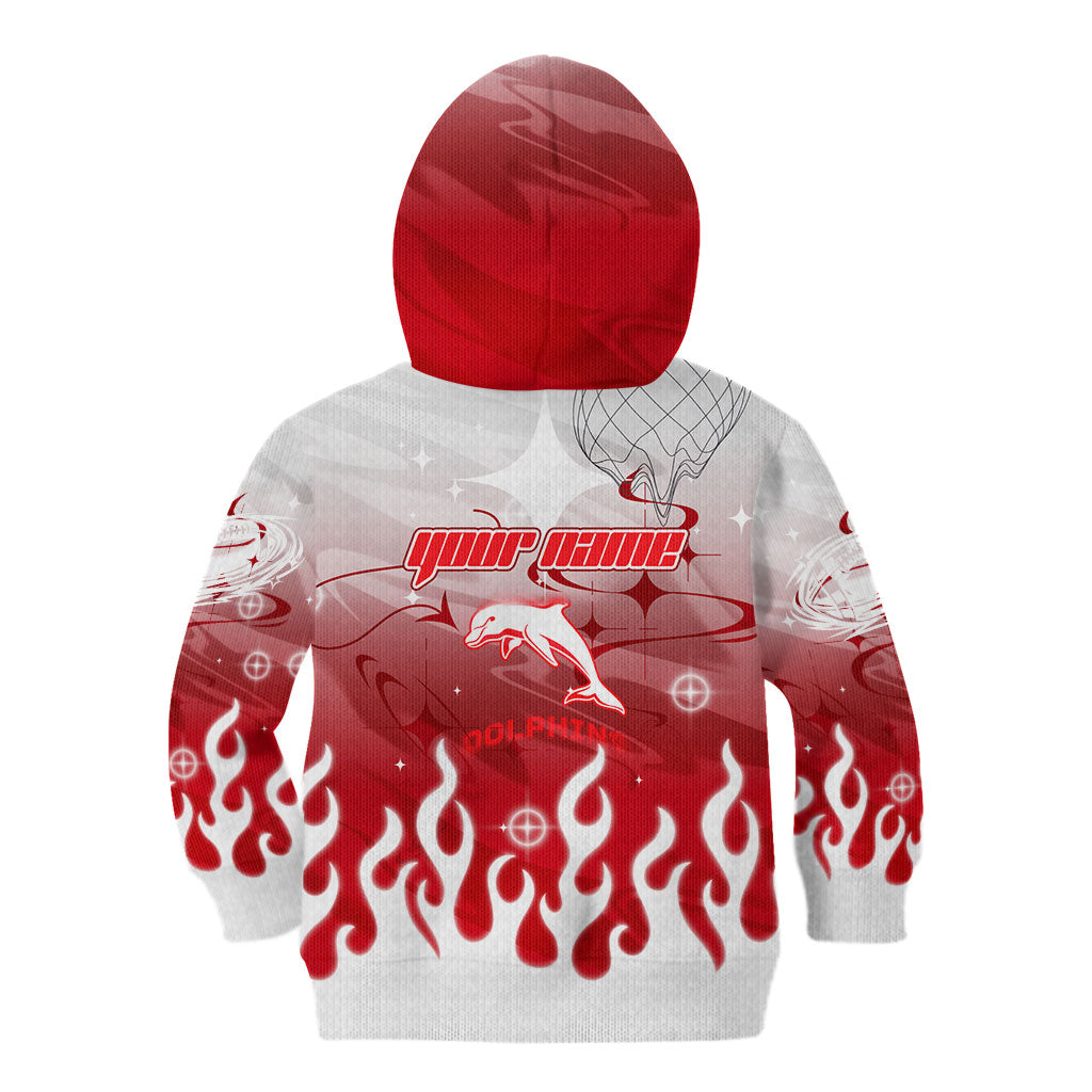 Personalized Dolphins Kid Hoodie Y2K Grunge Aesthetic With Cyber Flames and Starburst Graphics