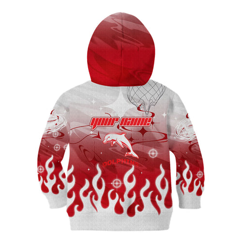 Personalized Dolphins Kid Hoodie Y2K Grunge Aesthetic With Cyber Flames and Starburst Graphics