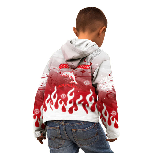 Personalized Dolphins Kid Hoodie Y2K Grunge Aesthetic With Cyber Flames and Starburst Graphics